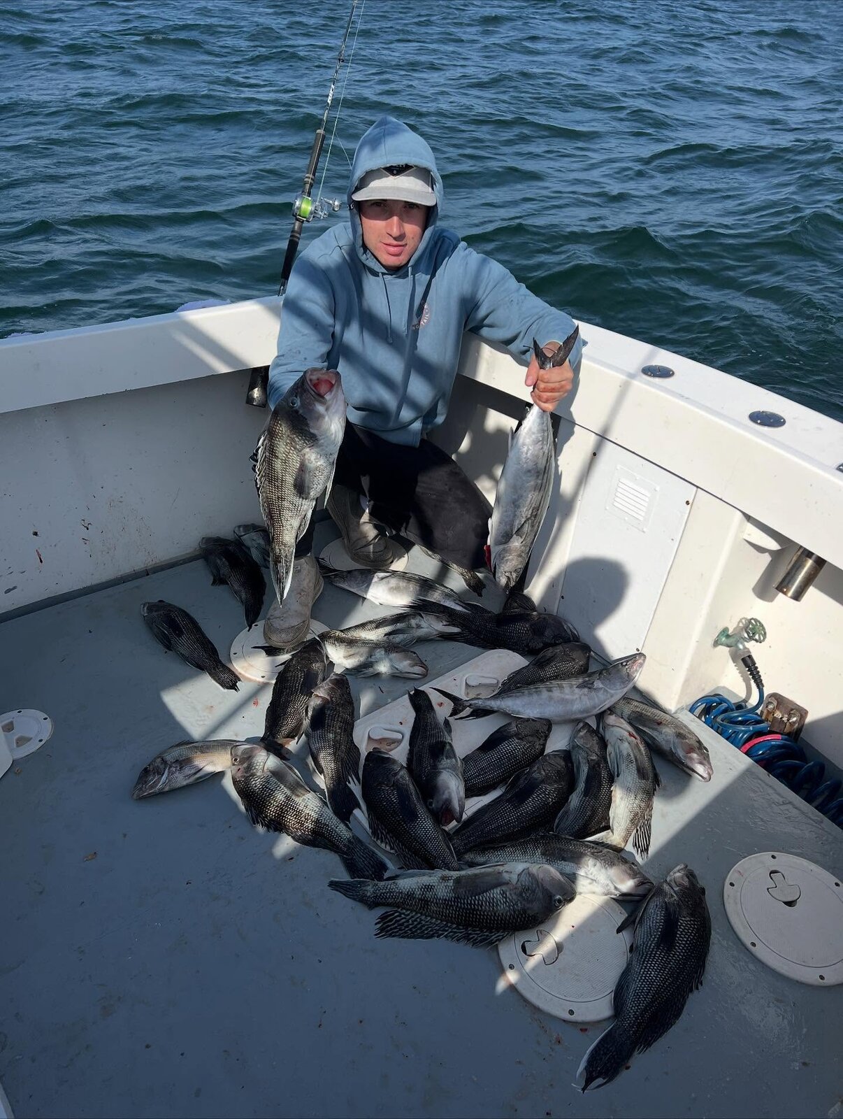 Deck full of blackfish on a fall limit day