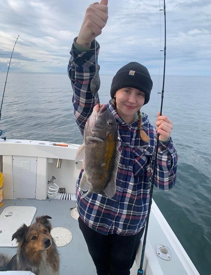 Trophy tautog (blackfish) caught on a fall charter